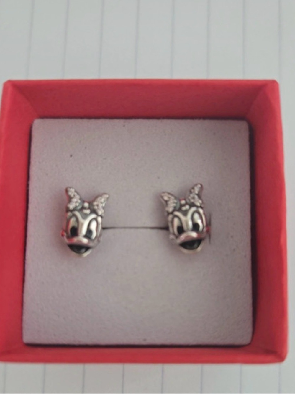 Disney Sterling Silver Daisy Duck Stud Earrings with Clear Stones